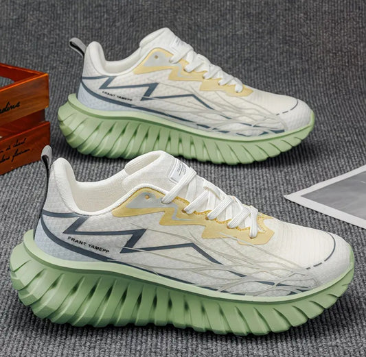 FRANT YAMEPP Lightning Mesh Running Sneakers – Sage Green Ribbed Sole