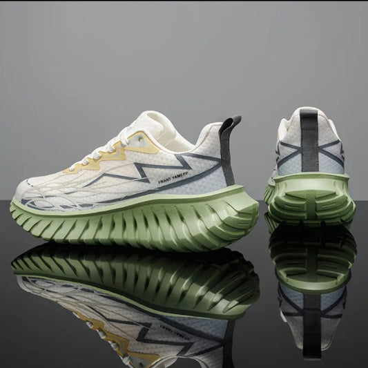 FRANT YAMEPP Lightning Mesh Running Sneakers – Sage Green Ribbed Sole